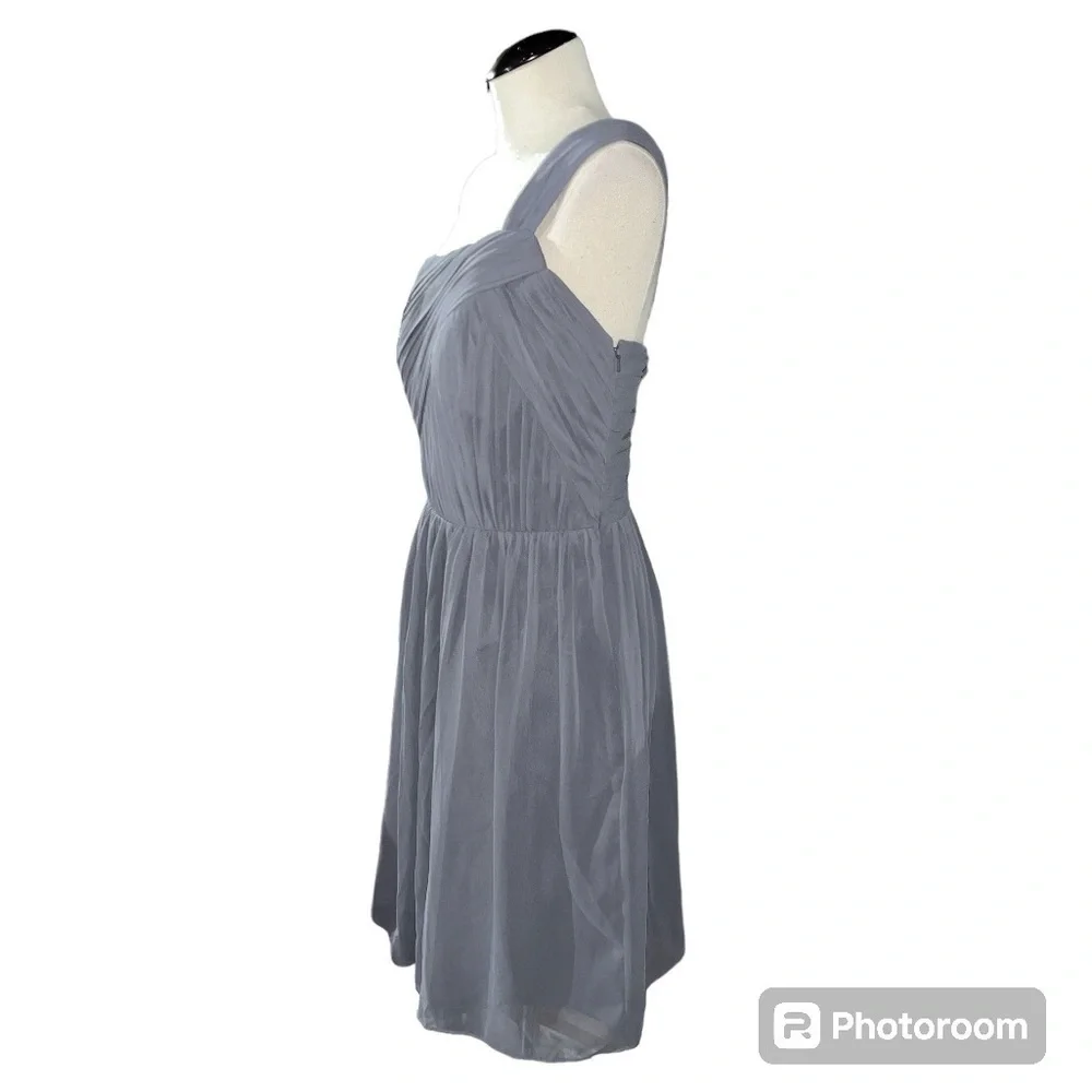 NWT Bill Levkoff cocktail dress size 10 gray one shoulder draped chiffon prom